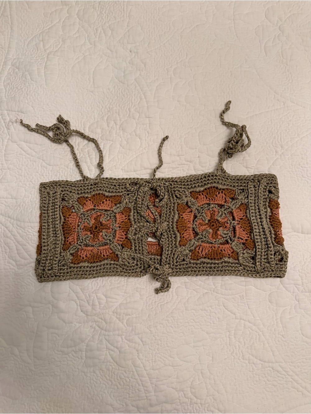 Handmade Crochet Tube Top in Taupe and Rust - Picture 2 of 3